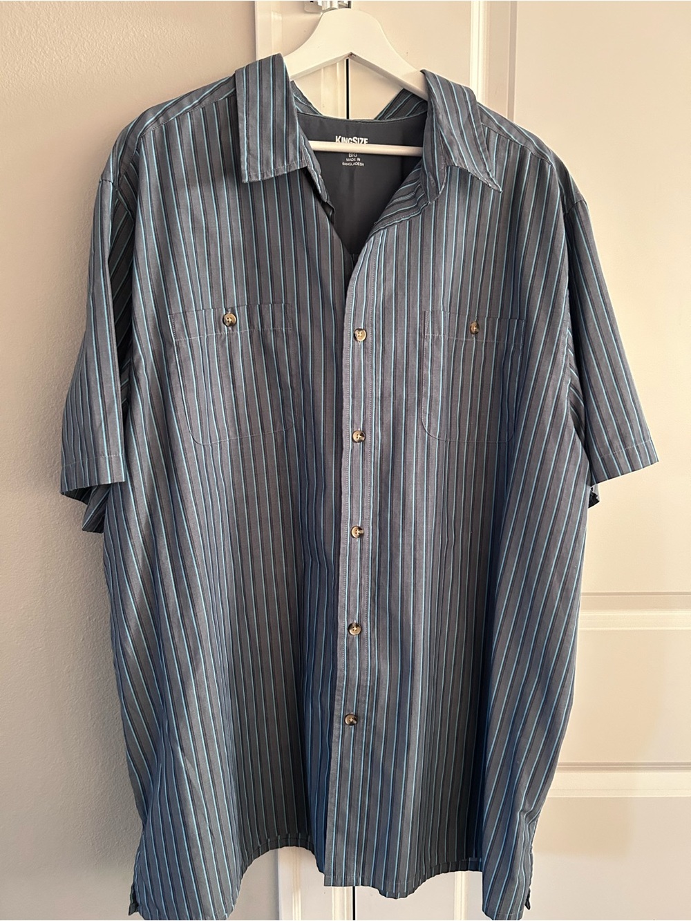 Kirkland Signature Blue Striped Short-Sleeve Button Down Shirt